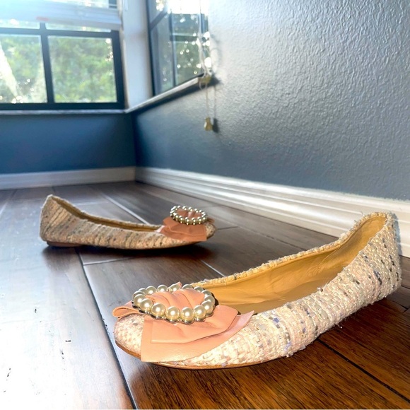 Coquette flats Karl lagerfeld pearl tweed bow flats fall flats winter flats - Picture 2 of 11